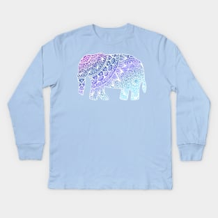 Blue Boho Elephant Mandala Kids Long Sleeve T-Shirt